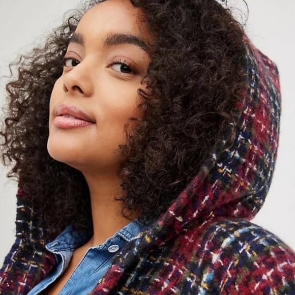 Torrid Hooded Ruana Plaid Poncho One Size - Picture 3 of 7